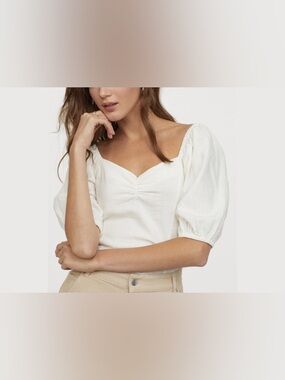 Linen Puff Sleeve Top Small Cream Sweetheart Neck Reformation Neutral Spring H&M